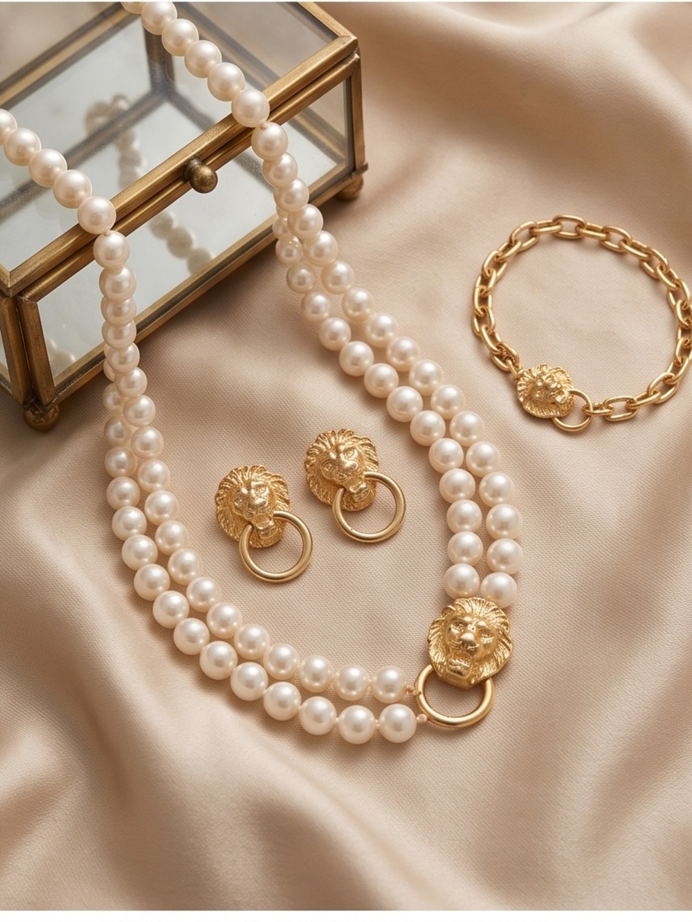 Vintage KJL Gold Lion Pearl Necklace Set – Elegant Women's Jewelry - Picture 6 of 6